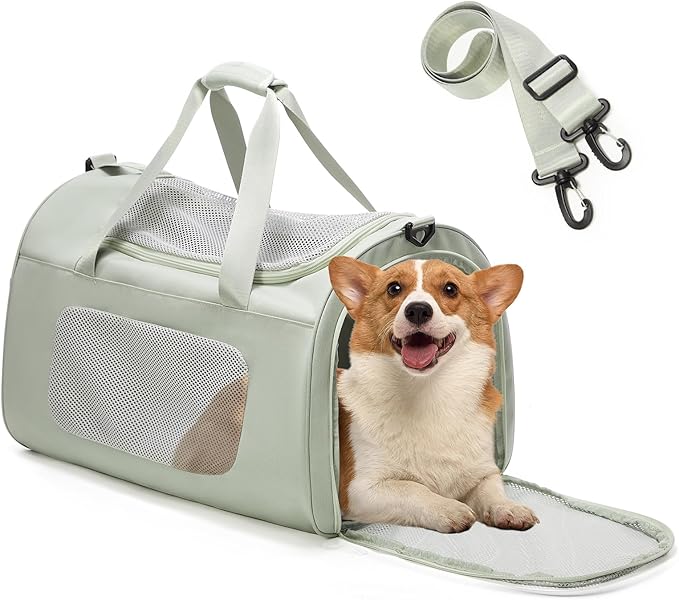 Extra-Large Cat Carrier Soft Sided Flight Approved, Mesh Pet Carrier for Travel Outdoors with Shoulder Straps, Cat Carriers for Cats/Puppy/Dogs Up to 30Lbs, Green