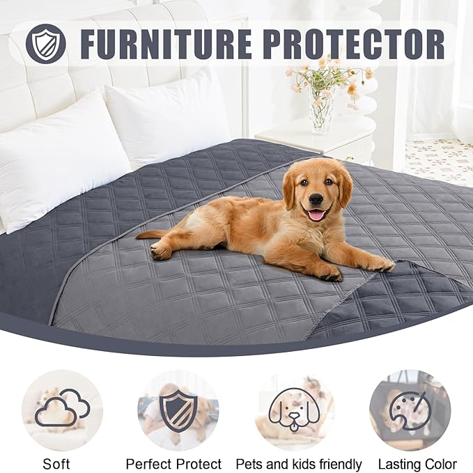 Smiry Waterproof Dog Bed Cover Blanket 82x82, Soft Reversible Pet Blanket, Washable Leakproof Cats Dogs Couch Cover for Sofa, Couch, Furniture, Grey/Dark Grey
