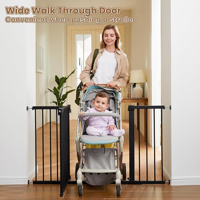Baby Gate Extra Wide, 29.5-51'' Pressure Mounted Dog Gate with Walk Thru Door, Auto Close Pet Gate for House, Stairs, Doorways,Black