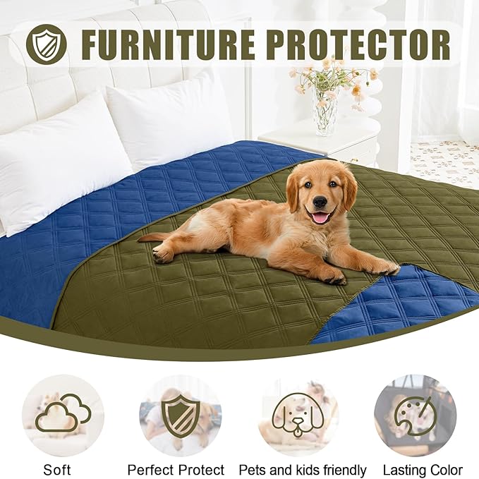 Smiry Waterproof Dog Blanket, Reversible Dog Bed Cover Pet Blanket, Soft Pet Couch Covers for Sofa Washable, Bed Couch Sofa Furniture Protector for Puppy Cat Kids (30"x70", Green/Navy)