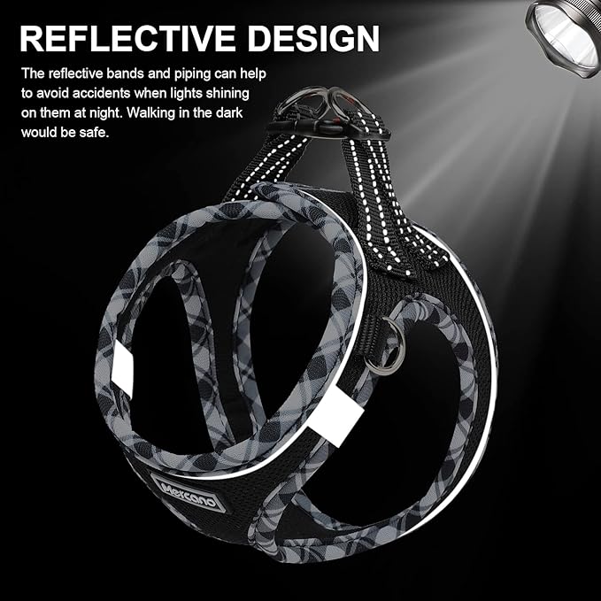 Mercano Soft Mesh Dog Harness and Leash Set, No-Chock Step-in Reflective Breathable Lightweight Easy Walk Vest Harnesses with Safety Buckle for Small Dogs, Cats (Black White, S)