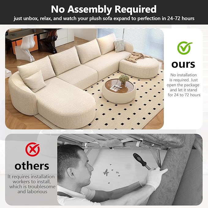 138.6" Modular Sectional Couches Luxury Modern Curved Back U-Shape Sofa Set with Ottoman,Minimalist Comfy Boneless Cloud Couch for Living Room Apartment,(Left Facing Chaise,White)