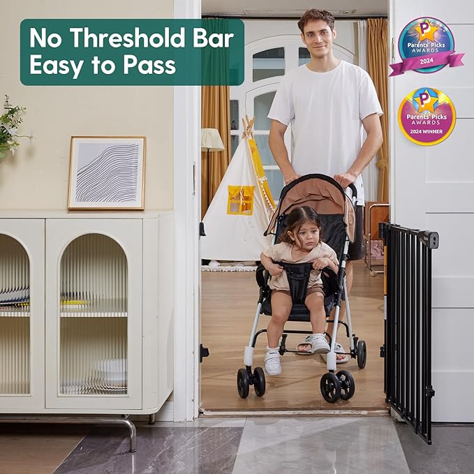 Babelio Baby Gate for Stairs, Kitchen & Doorways, 26-41" W 28" H No Bottom Bar| Easy Installation| One-Handed Operation| Auto-Close| Hardware Mount Safety Dog/Pet Gate Indoor (Black)