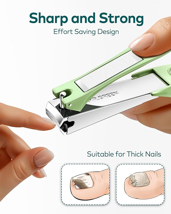 MR.GREEN Nail Clippers with Nail File,Anti Splash Nail Clipper Set for Thick Nails,Medical Grade Stainless Steel Professional Nail Cutter,Sharp and Durable fingernail Clipper for Men and Women(Green)