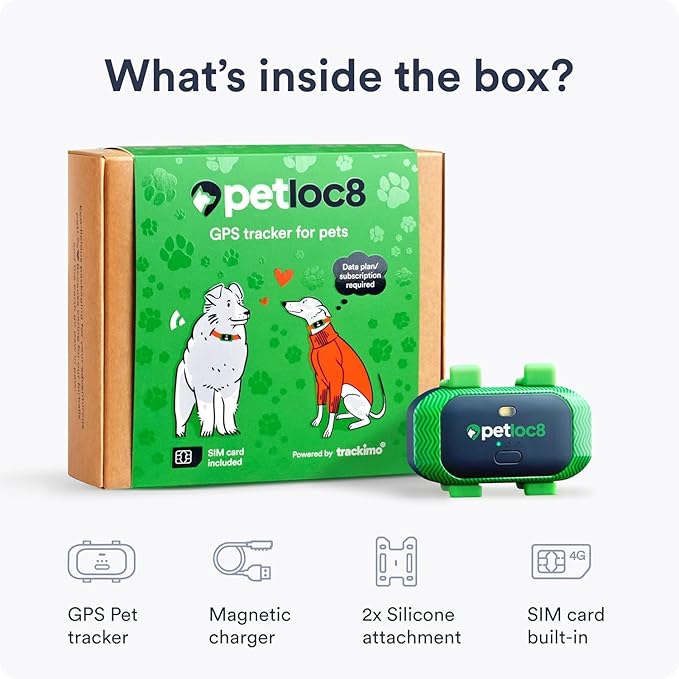 GPS Pet Tracker for Dogs - Dog Tracker Fits on Your Pets Collar, Waterproof, Smart App Controllable Geofencing and Pet Location History (Dog - 4 Months Included)