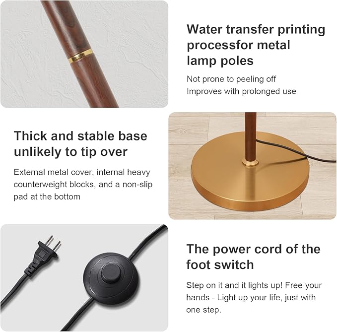 Pleated Lampshade Tall Floor Lamp for Living Room Corner Bedroom Bedside Office, Brown Pole Lamp, Bright 12W Dimming Reading Light, Modern Cute Unique Retro Standing lamp,Farmhouse Vintage Home Decor