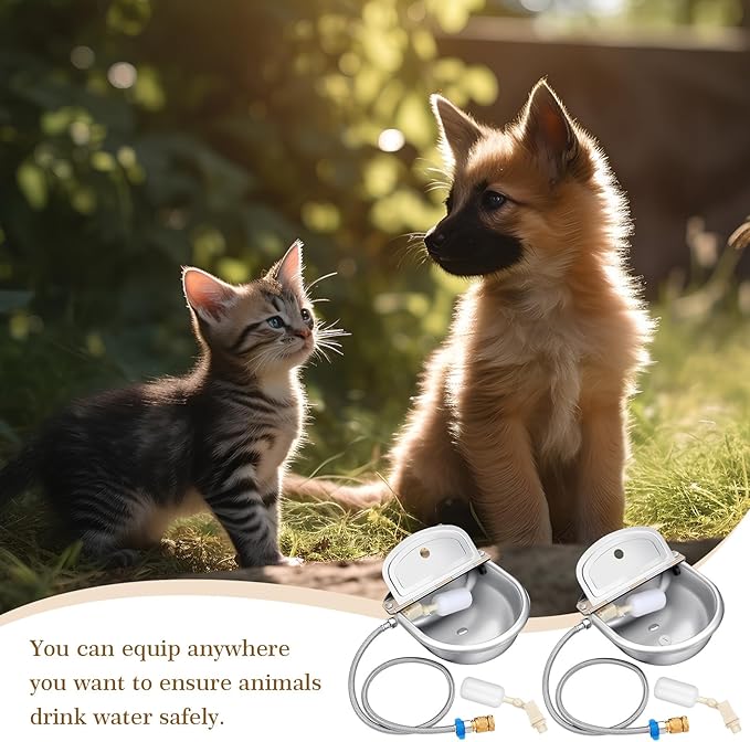 Bokon 4 Set Automatic Animal Drinking Water Trough Bowl Automatic Livestock Drinking Dispenser Stainless Steel Waterer for Horses Dogs Goat Pig with Float Pipe Connector Countersunk Bolt