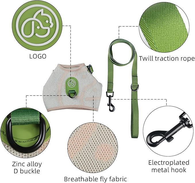 EVERKING Cat Harness and Leash Set, New Fly Fabric, Soft and Breathable, Adjustable cat Walking Jacket, Fashionable cat Vest (Beige, S(Neck 7.48"-9.06", Chest 11.42"-18.11", 5-11lbs))