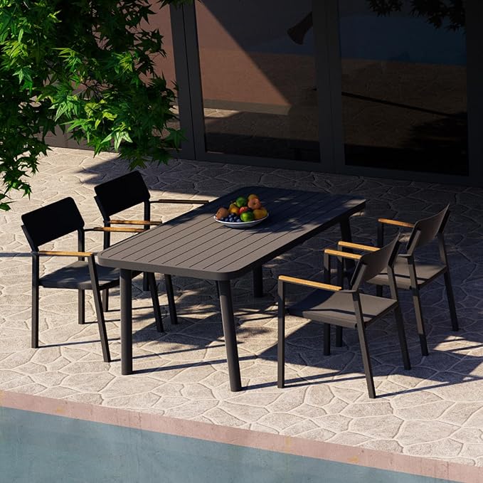 Outdoor Dining Table for 4 Person 62" Rectangle Aluminum Table Patio Furniture for Garden, Lawn, Patio, Grey