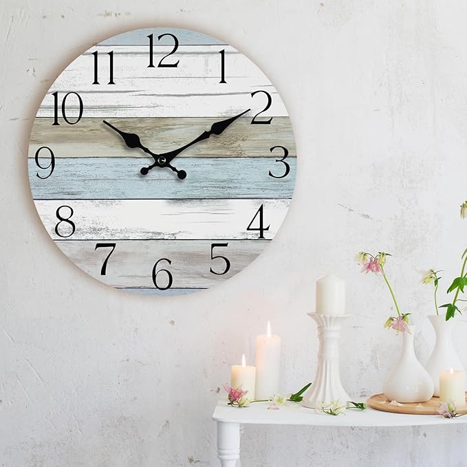 HYLANDA Wall Clock, 10 Inch Silent Non Ticking Wall Clocks Battery Operated, Rustic Wooden Clocks Decorative for Kitchen, Bathroom, Bedroom, Living Room