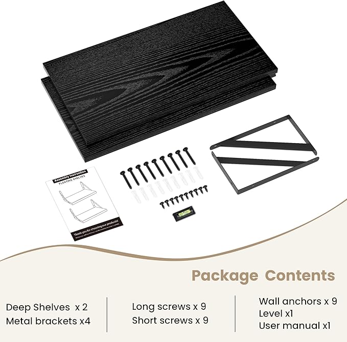 Dreamland Deep Floating Wall Shelves, Black Shelf, Large Floating Shelf 12 * 24 inchSet of 2 Bathroom Wall Shelves Bookshelf for Living Room Bedroom Home Office