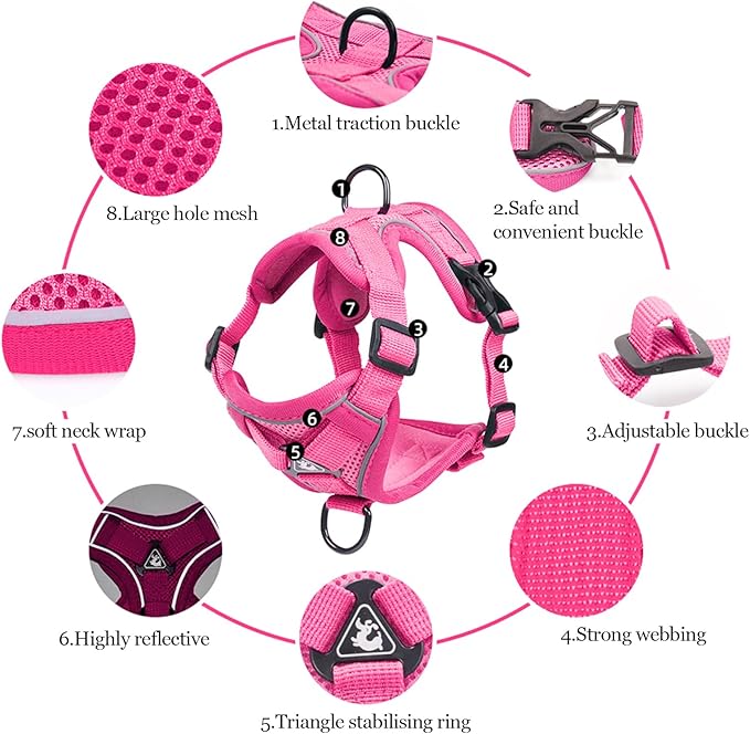 Wanheart Summer cat Chest Harness and Leash, Anti-Escape Adjustable Soft mesh cat Leash and Chest Harness Set for All Types of Cats cat Vests (Rose red, S)