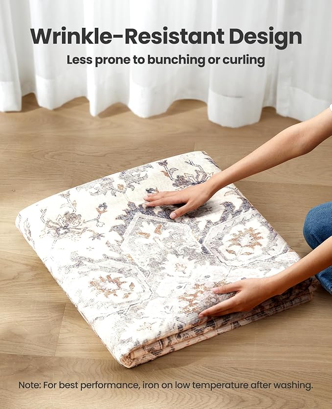 AMADA HOMEFURNISHING 8x10 Area Rugs, Low-Profile Large Washable Area Rug with Non-Slip Backing & Durable Edge Binding, Vintage Rugs for Living Room, Bedroom, Dinning Room