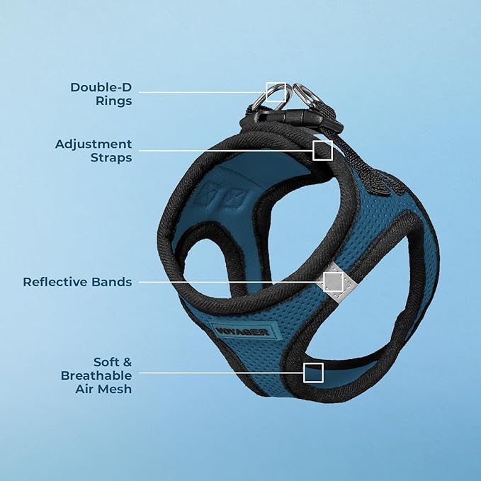 Best Pet Supplies Voyager Step-in Air Harness - All Weather Mesh, Reflective, No Pull Harness for Dogs, Cats - Secure with Hook & Loop Fastener, Buckle, Double D-Rings - Blue/Black Trim, XL