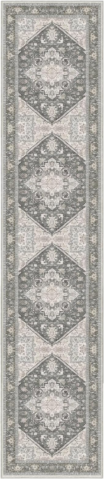 OPPODREAM Thin Entryway Rug 2x10, 2x10 Rug Runner, Washable Hallways Carpet 2 x 10 with Non Slip Backing, Low-Pile Bedside Carpet 2 x 10, Long, Faux Cashmere, Greenish Grey
