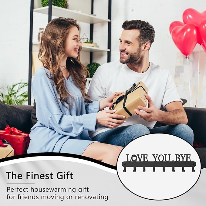 Key Holder for Wall - 'Love You Bye' Key Hooks,Key Holder Wall Mount Self Adhesive, Key Rack Wall Mount for Wall No Drill for Living Room, Kitchen, Bathroom, Garage (White, 6 Hooks)