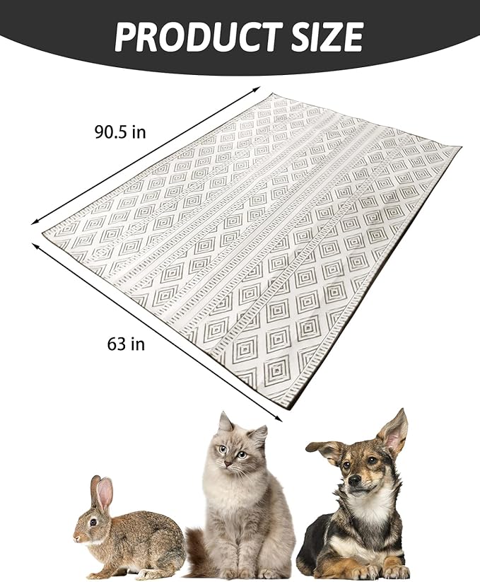 BNOSDM 91" X 63" Washable Bunny Cage Liners Large Rug for Rabbits Large Non Slip Pad for Bunnies Resuable Rabbit Liner for Chinchillas Cats