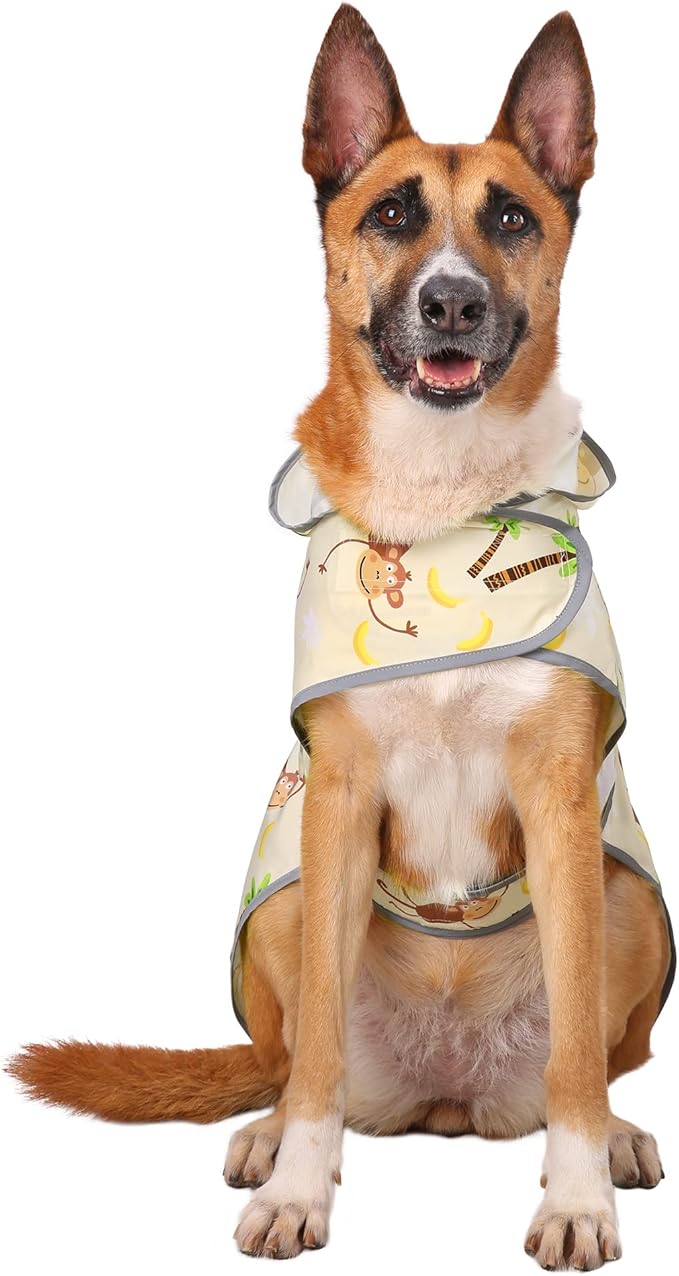 Dog Rain Coat for Large Dogs Waterproof Hooded Rain Jacket with Reflective Strips Leash Hole & Poncho Adjustable Fit (Monkey,XL)