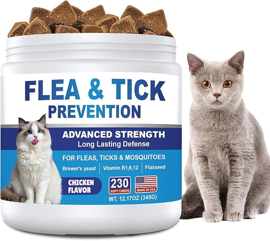 Cat Flea and Tick Chewable 230ct, Oral Flea and Tick Chews Supplement, Skin & Coat Support for Cats, Kittens, All Breeds & Sizes