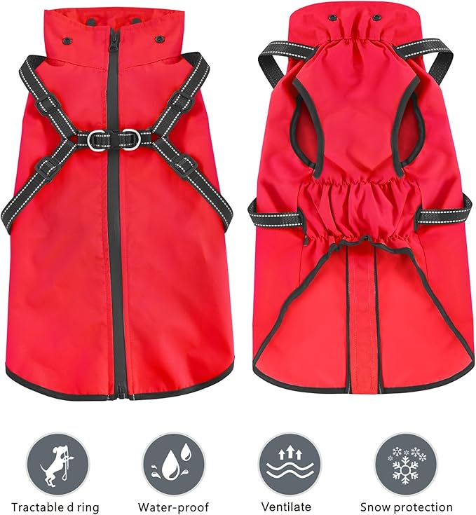 Mosucoirl Dog Raincoat Waterproof Dog Hoodie Reflective Dog Raincoat Hooded Adjustable Rain Jacket for Small Medium Large Dogs Puppies (Red, M)