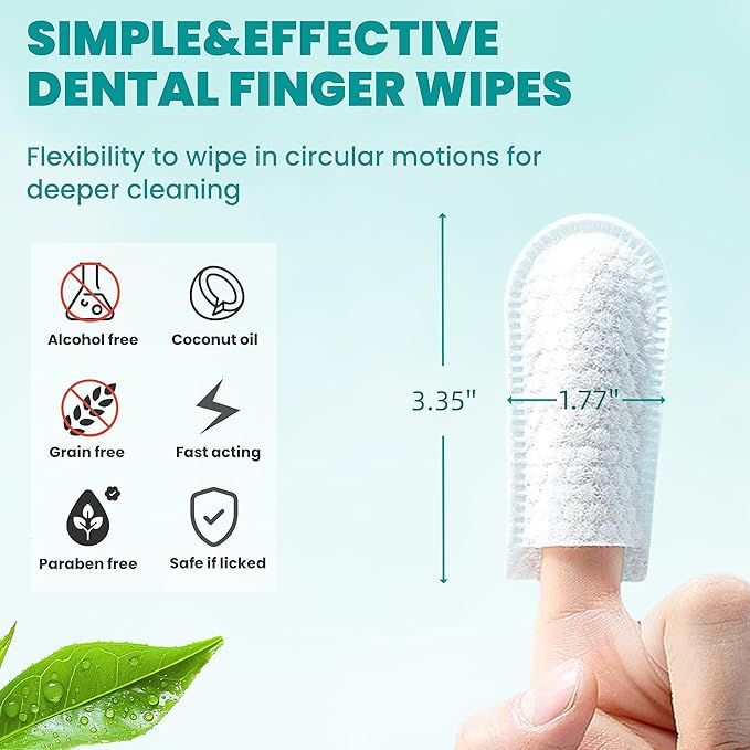 Wider Dental Care Finger Wipes 60 Counts,Teeth Cleaning Finger Wipes for Dogs & Cats,Reduces Plaque & Supports Oral Freshness, Coconut Scent