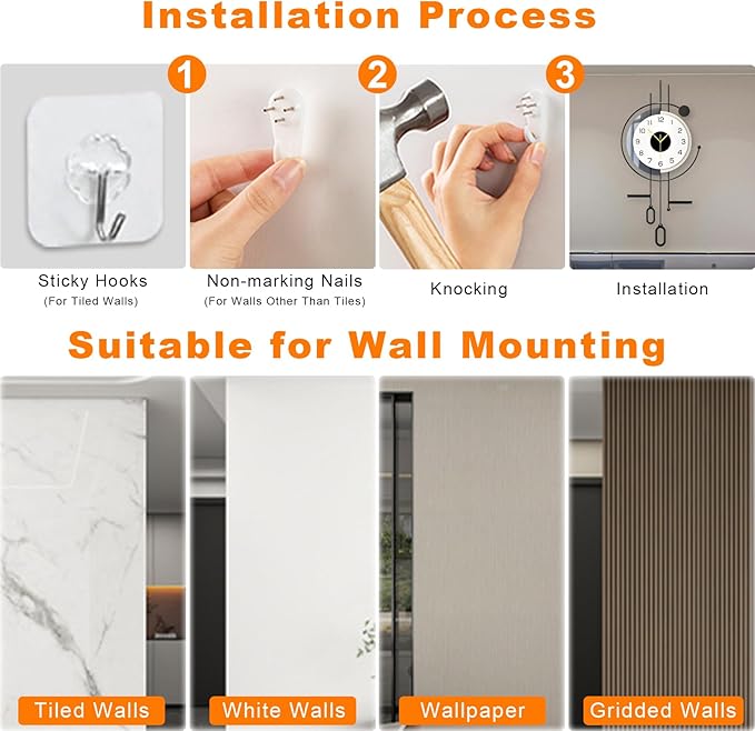 Modern Wall Clock - Large Decorative Metal Wall Clock with Pendulum Silent Non-Ticking Battery Operated Wall Decor for Living Room Office Bedroom Kitchen Hunting Household (16.5 * 34.7in)