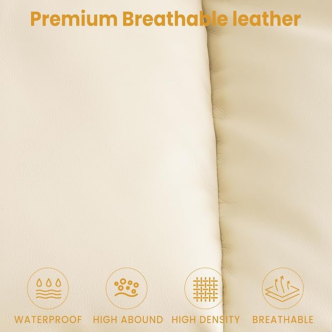 PARKOL Large Infinite Position Leather Power Lay Flat Lift Studded Recliner Chairs for Elderly, Dual Motor with Massage and Heating,Extended Footrest, USB&Type-C Port Remote,Cup Holder (Beige, Large)