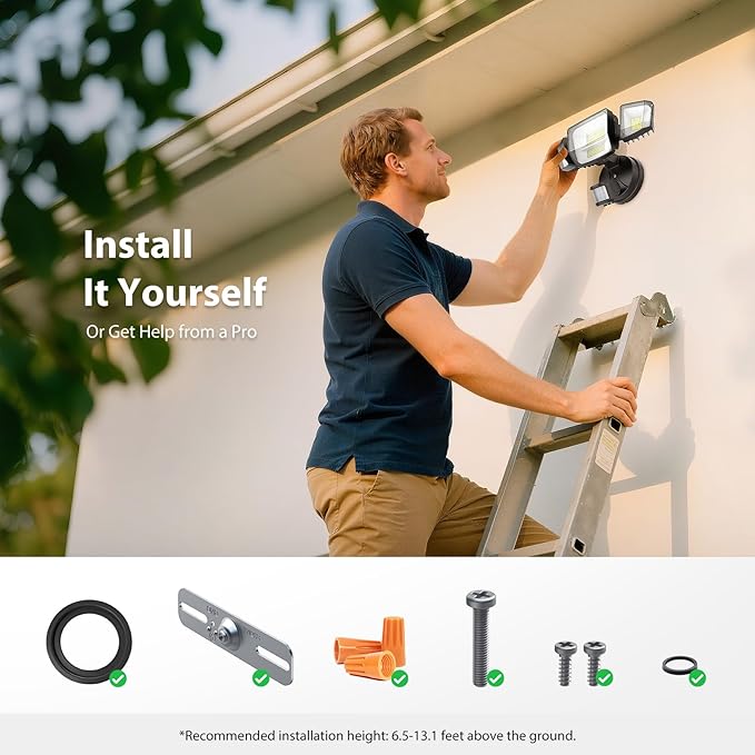 Onforu 90W 10000LM LED Motion Sensor Outdoor Lights, 4-Head Dusk to Dawn Outdoor Lighting, Hardwired Flood Lights, IP66 Waterproof 6500K Security Floodlight for Outside (Black)