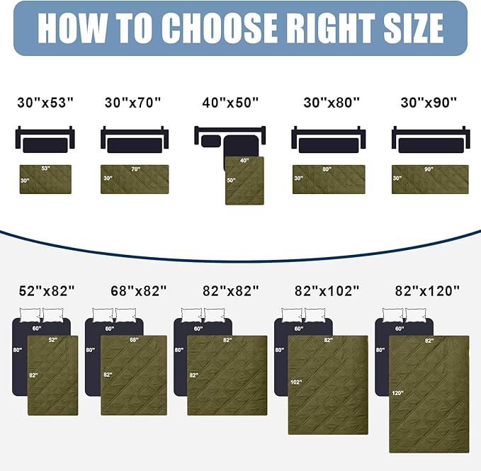 Smiry Waterproof Dog Blanket, Reversible Dog Bed Cover Pet Blanket, Soft Pet Couch Covers for Sofa Washable, Bed Couch Sofa Furniture Protector for Puppy Cat Kids (30"x90", Green/Navy)