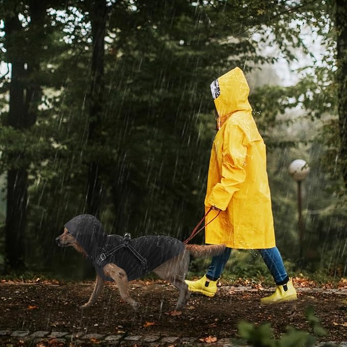 Mosucoirl Dog Raincoat Waterproof Dog Hoodie Reflective Dog Raincoat Hooded Adjustable Rain Jacket for Small Medium Large Dogs Puppies (Black, M)