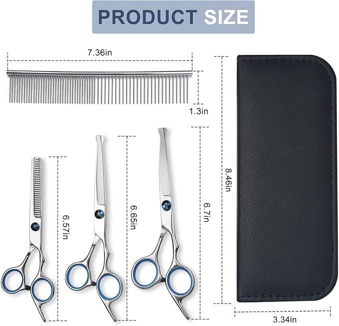 Dog Grooming Scissors Set, 5-in-1 Dog Shears for Grooming, 6 Inches Stainless Steel Professional Dog Grooming Scissors, Pet Grooming Scissor for Dogs with Safety Round Tips
