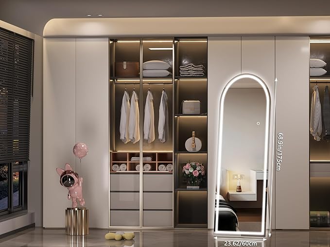 Hasipu 69" X 24" Full Length Mirror with Lights, White Frame Arch Led Mirror Full Length and 3 Colors Temperatures & Brightness Adjustable,Light Up Mirror Full Body for Bedroom Cloakroom Living Room