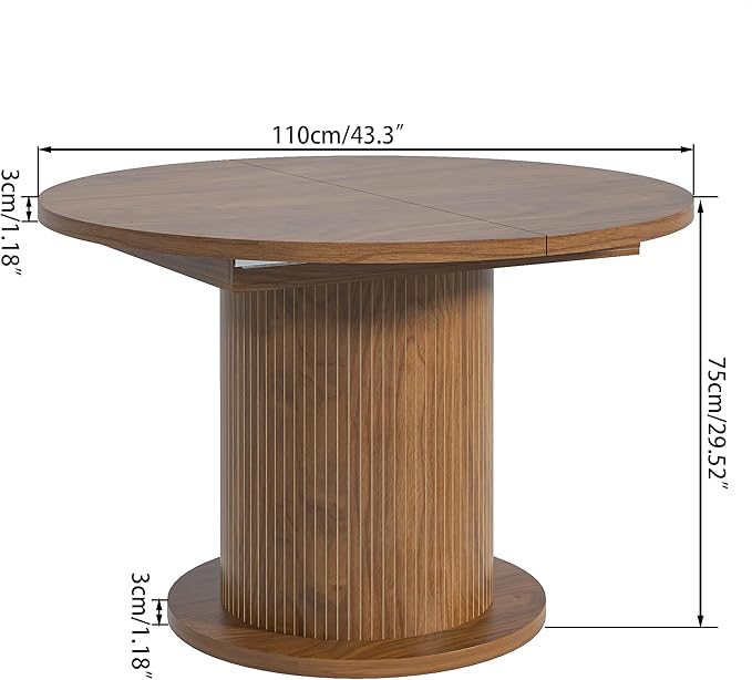 43.3 inch 59 inch Adjustable Size Round Dining Table for 4 6, Unique Design Modern Farmhouse Kitchen Table, Circle Dining Tables with Wood Strip Base for Kitchen Living Room (Walnut)