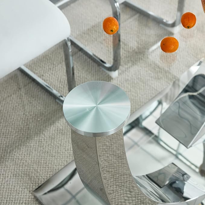 Modern Rectangular Glass Dining Table for 6-8 with Tempered Glass Tabletop and Silver Chrome Metal U-Shaped Pedestal for Kitchen Dining Living Meeting Room Banquet Hall (Silver7)