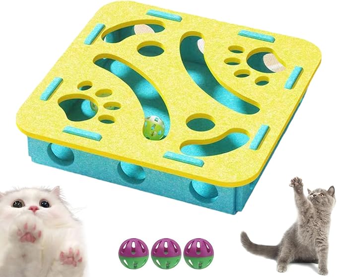 2025 New Cat Scratch Puzzle Box, Cat Nail File Enrichment Box, Nail File Stress Free & Cats Puzzle Treat Dispenser, Durable, Interactive Scratching Post for Indoor Kittens to Scratch (Yellow, Square)