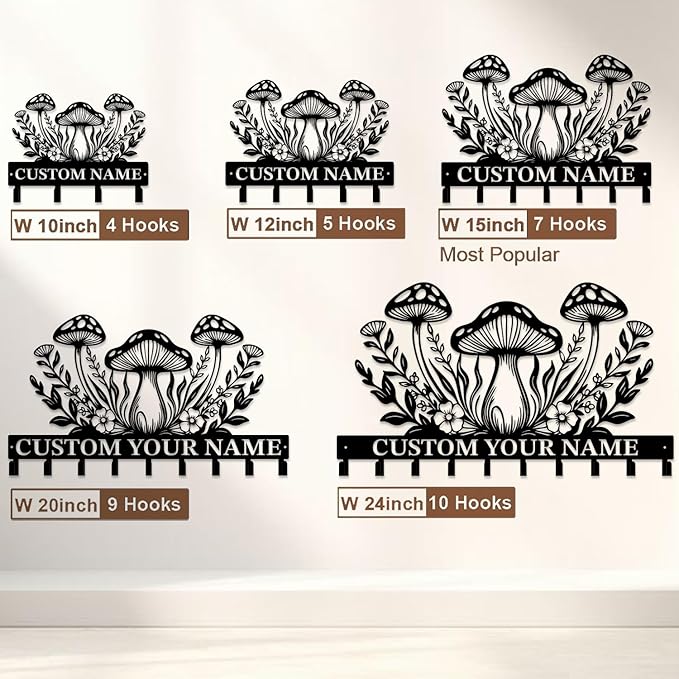 Customized Keys Holder - Personalized Mushroom Wonderland Key Hooks Wall Metal Sign Decor,Wall Holder,Door Hook (Style A)