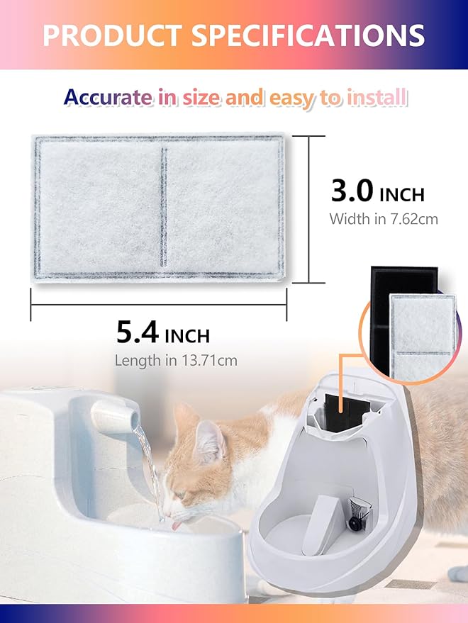 Cat Water Fountain Filter Compatible with PetSafe Drinkwell Platinum, Multi-Tier, Outdoor Dog, Everflow, Original Pet Fountain, Premium Pet Fountain Replacement Carbon Filter (6 PACK)