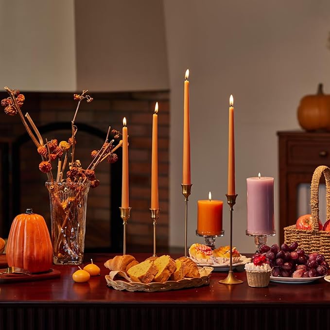 New Burning Formula Unscented Dripless 12-Inch Taper Candles Set of 12 - Burnt Orange, for Wedding, Dinner - Smokeless, Long Burning - Hand Poured, Colored Tall Candlesticks - Naranja Quemado