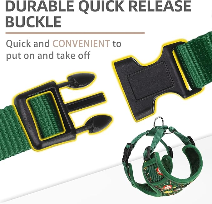 PUPTECK Christmas Small Dog Harness and Leash Set, No Pull Adjustable Puppy Cat Harness, Reflective Soft Mesh Pet Vest Small Sized, Green M