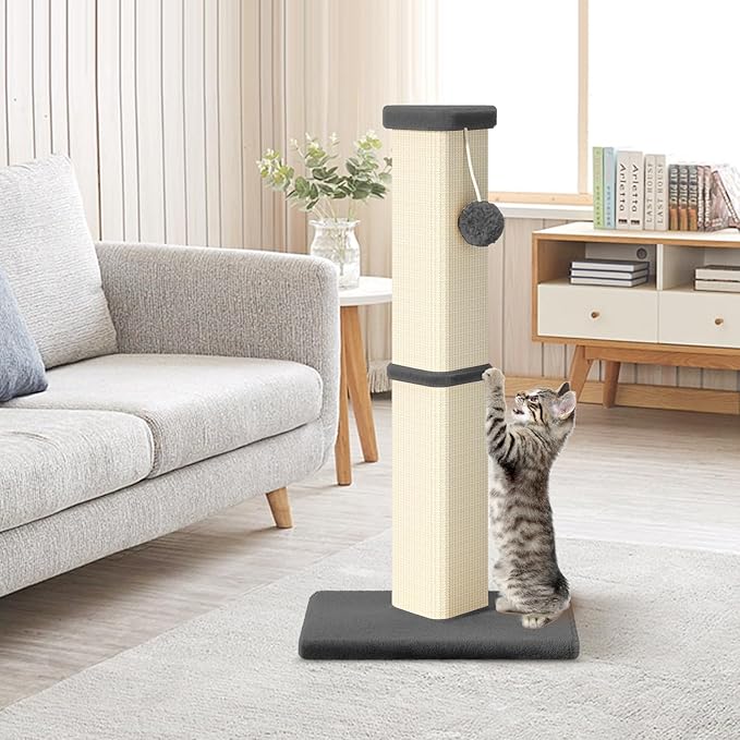 Cat Scratching Post, 32 Inch Tall Scratching Post for Indoor with 5 Inch Diameter Posts and Ball Cat Scratcher for Medium and Large Cats
