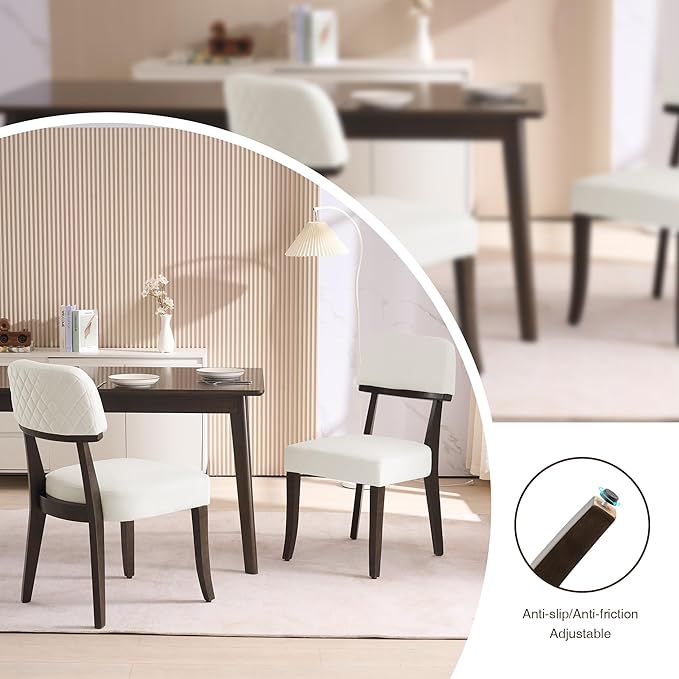 Modern Wood Dining Chairs Set of 6, Velvet Upholstered Kitchen Chairs with Open Curved Backrest & Black Hardwood Legs for Vanity, Living Room, 350 LBS Capacity, White