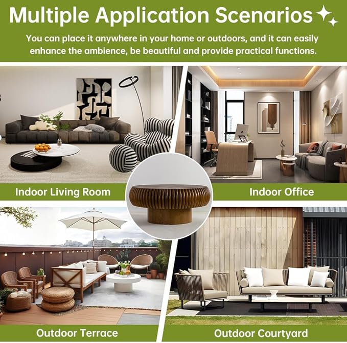 Brown Round Coffee Table for Living Room Round Fluted Drum Coffee Table Modern Walnut Fluted Coffee Tables for Living Room (Walnut, 31.4 inch)