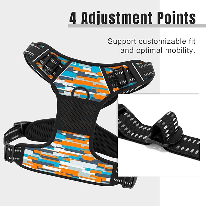 Rnivvi No Pull Dog Harness, Cute Boho Reflective Medium Sized Puppy Kitten Harness, Adjustable Soft Padded Vest for Medium Dogs, Heavy Duty Pet Vest with Easy Control Handle for Walking, Spliced
