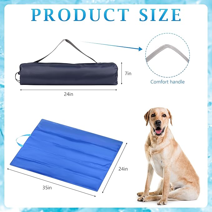 Fayoo Cooling Gel Mat for Dogs - 35.4x23.6 Inch Portable Pet Cooling Pad with Ice Silk Surface Bed for Indoor, Outdoor, Travel Includes Storage Bag (Blue)