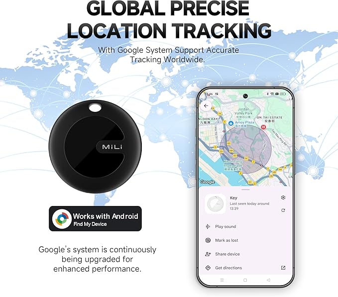 MiLi MiTag Bluetooth Tracker for Android, Smart Tracking Tag/Key Finder/Luggage Tracker/Item Locator for Google Find My Device (Find Hub) App, 1 Pack