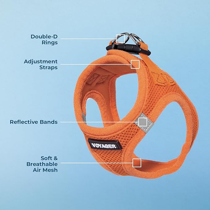 Best Pet Supplies Voyager Step-in Air Harness - All Weather Mesh, Reflective, No Pull Harness for Dogs, Cats - Secure with Hook & Loop Fastener, Buckle, Double D-Rings - Orange, S