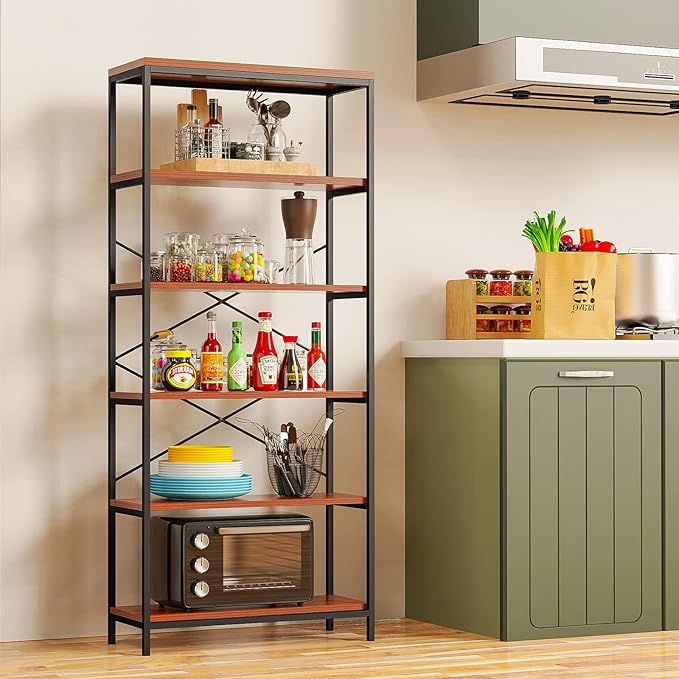 Himimi 6 Tier Industrial Bookshelf, Vintage Standing Storage Shelf, Display Shelving Units, Tall Bookcase, Industrial Metal Book Shelves for Living Room Bedroom and Home Office