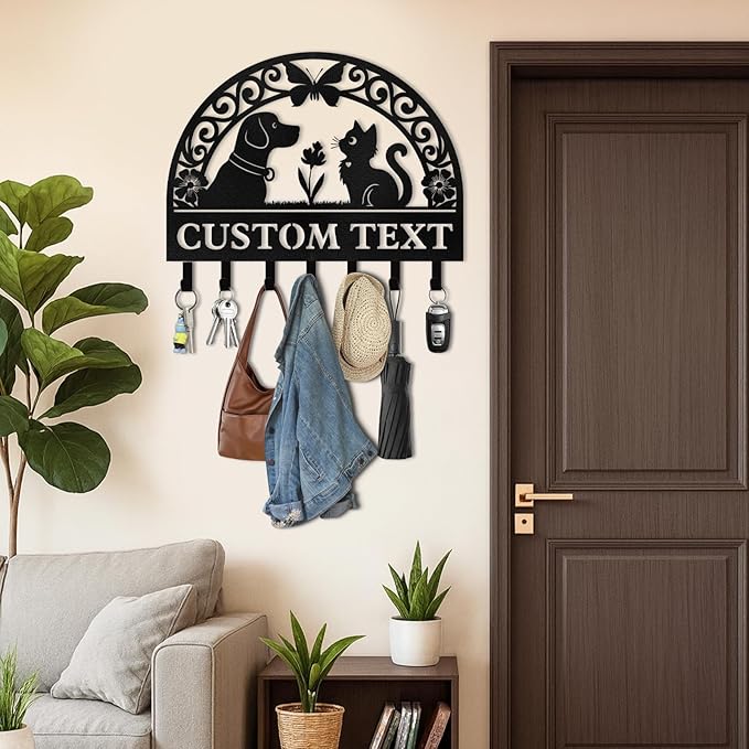 Personalised Dog Leash Holder for Wall, Pets Theme Key Holder Wall Mount, Dog Storage Organizer, Heavy Duty Pet Leash Hanger for Living Room Entryway Hallway, Gifts for Pet Lovers