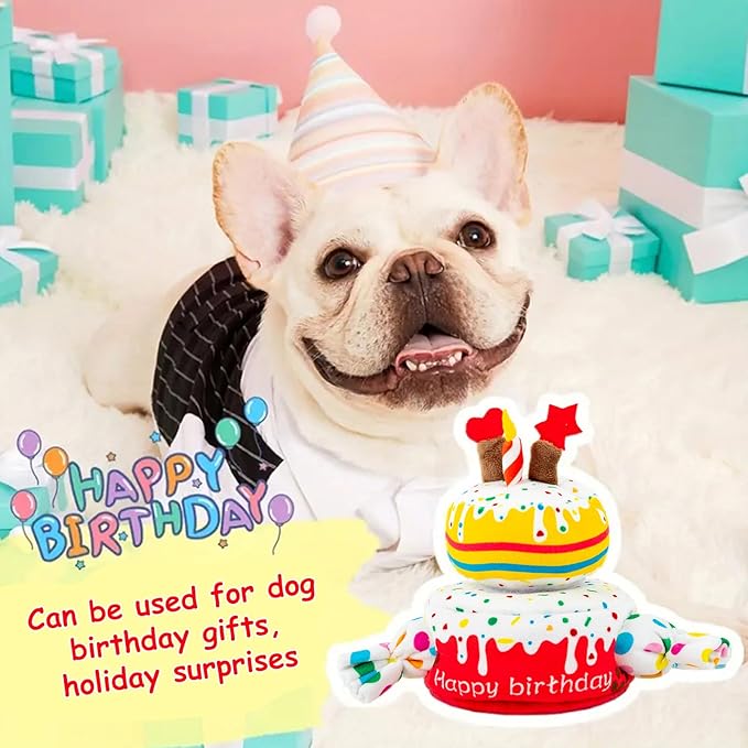 Hollypet Hide and Seek Squeaky Dog Toy, Designed Interactive Puzzle Plush Stuffed Puppy Toys,Cake