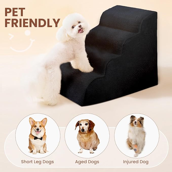 Dog Stairs for Small Dogs, High Density Foam Dog Steps, Extra Wide Non-Slip Pet Ramp for High Beds Or Couch, Soft Doggie Ladder for Dogs Injured, Older Pets, Small Cats